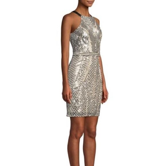 NWT Aidan Mattox Champagne Beaded Cocktail Dress Size Small - Picture 2 of 8